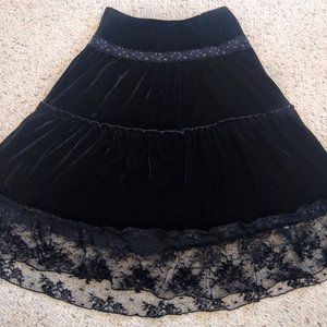 Black velvet skirt with lace trim